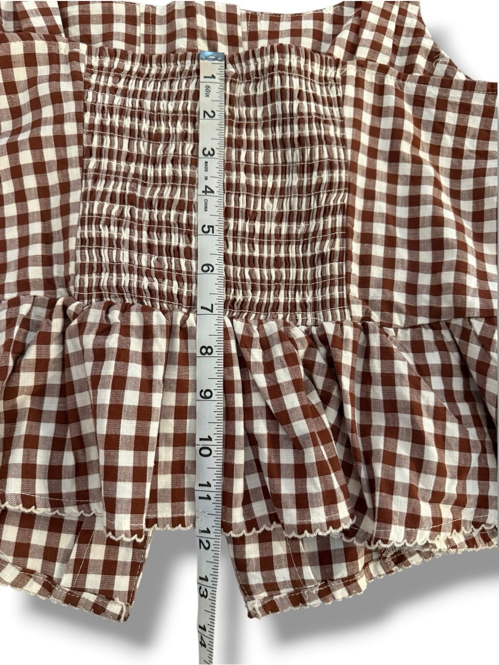 NWT Button-Front Peplum Tank Top Blouse in Brown Gingham, Women’s Large - Picture 9 of 10